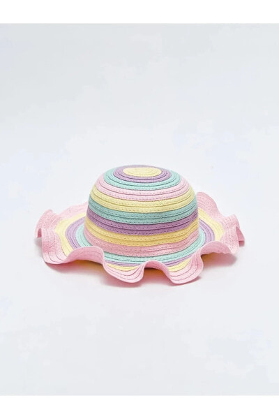 Renk Bloklu Kız Bebek Şapka