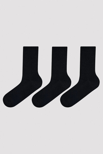 Erkek Tennis Siyah 3lü Soket Çorap