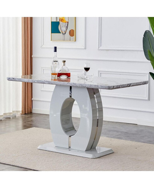 Modern Grey Imitation Marble Dining Table - 63" x 37"