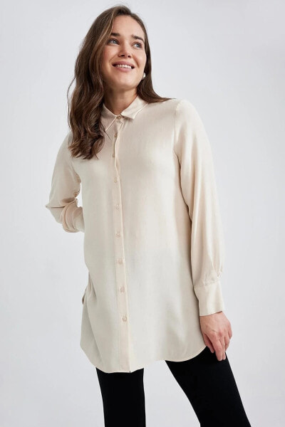 Regular Fit Gömlek Yaka Maroken Uzun Kollu Tunik