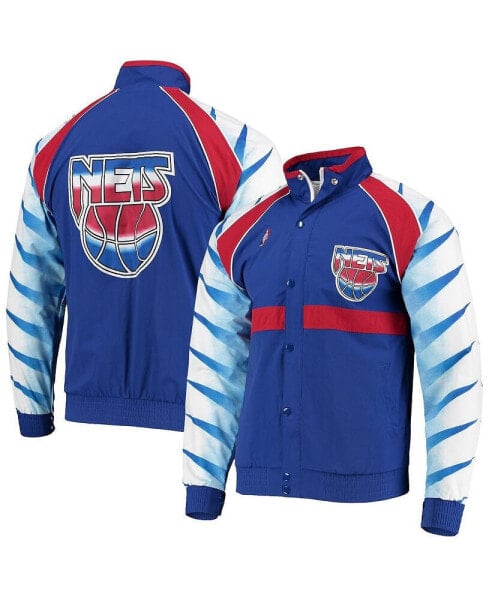 Men's Blue New Jersey Nets Hardwood Classics Authentic Warm-Up Raglan Full-Zip Jacket