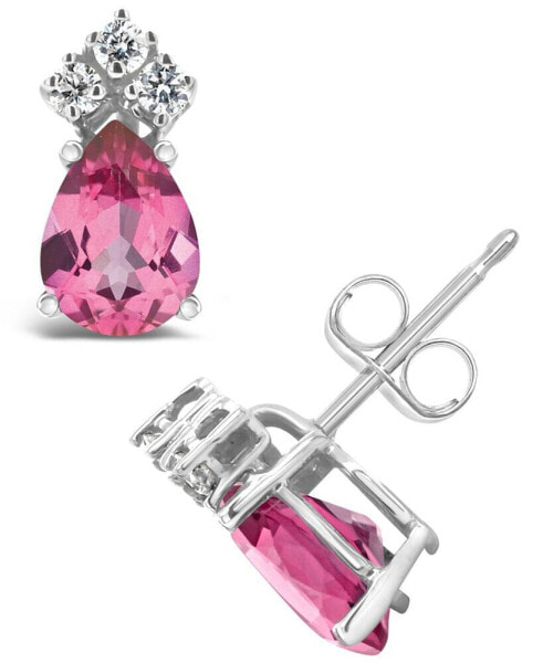 Pink Topaz (1-3/4 ct. t.w.) and Diamond (1/8 ct. t.w.) Stud Earrings in 14K Yellow Gold or 14K White Gold