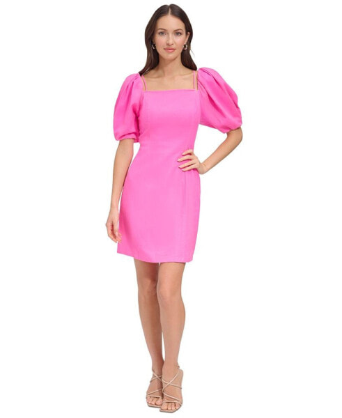 Women's Puff-Sleeve Linen-Blend Dress