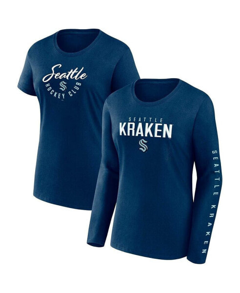 Women's Deep Sea Blue Seattle Kraken Long and Short Sleeve Two-Pack T-shirt Set