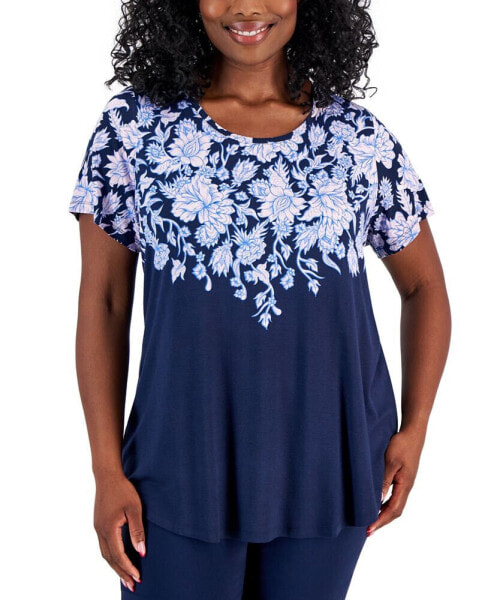 Plus Size Floral-Print Short-Sleeve Top, Created for Macy's