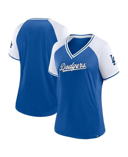 Women's Royal Los Angeles Dodgers Glitz & Glam League Diva Raglan V-Neck T-shirt