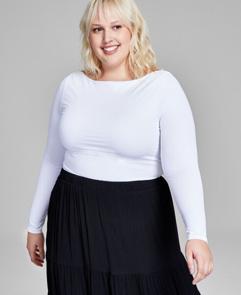 Trendy Plus Size Boat-Neck Long-Sleeve Top