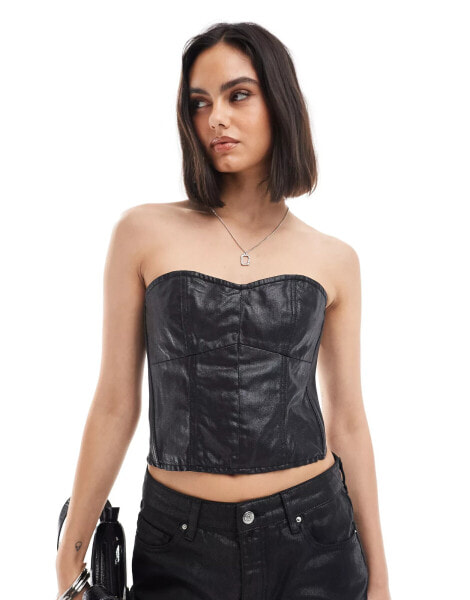 Armani Exchange co-ord coated strapless top in black