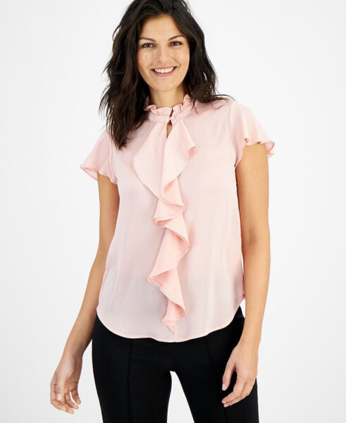 Women's Ruffle-Trim Cap-Sleeve Blouse