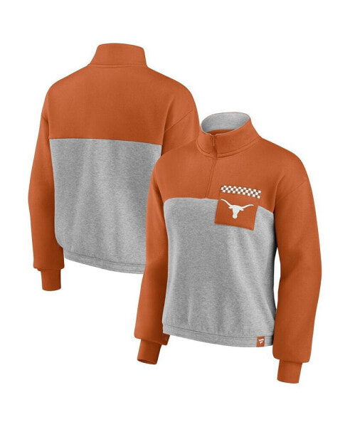 Women's Texas Orange, Heathered Gray Texas Longhorns Sideline to Sideline Colorblock Quarter-Zip Jacket
