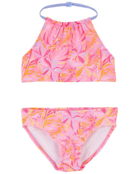 Kid Palm Print Halter Swimsuit 14