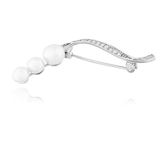 Elegant silver brooch with pearls and zircons SVLD0002XD2P100