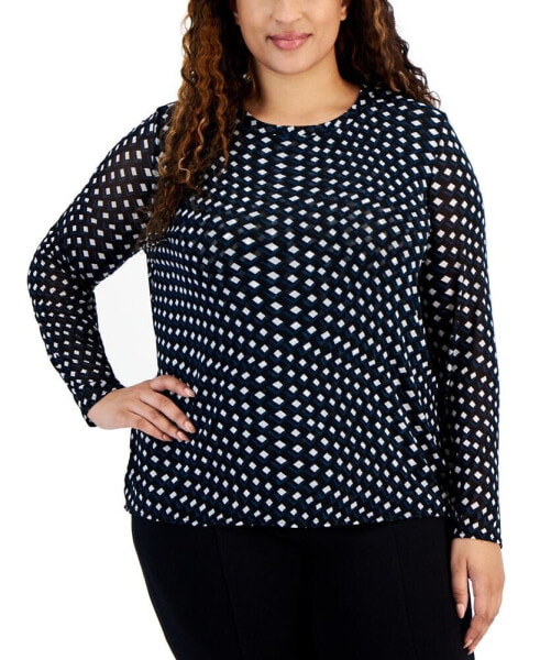 Plus Size Printed Mesh Top, Created for Macy's