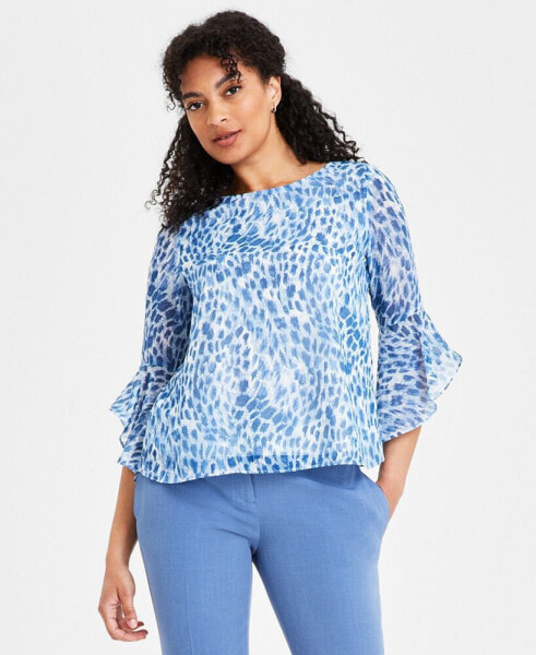 Women's Animal-Print Ruffle-Sleeve Blouse