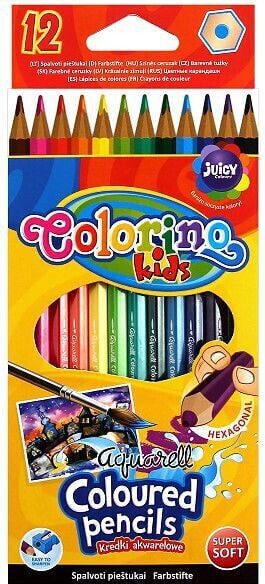 Цветные карандаши Colorino акварельные 12 цветов с кисточкой