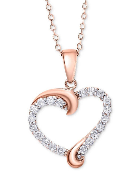 Diamond Swirl Heart Pendant Necklace (1/2 ct. t.w.) in Sterling Silver, 14k Gold-Plated Sterling Silver, or 14k Rose Gold-Plated Sterling Silver