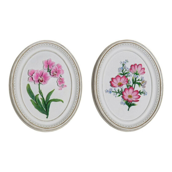 Decorative Figure DKD Home Decor White Pink Flowers 17 x 2,5 x 21,6 cm (2 Units)