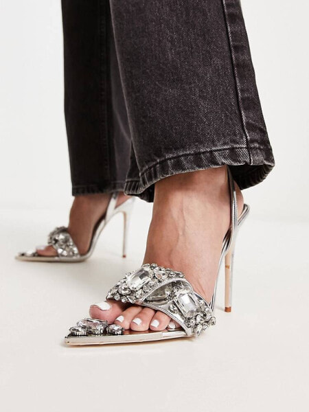 Azalea Wang Tilly embellished strappy heeled sandals in silver