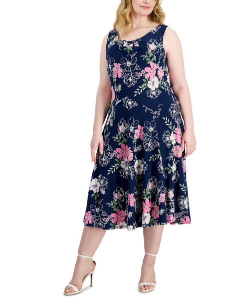 Plus Size Floral-Print Cowl-Neck Dress