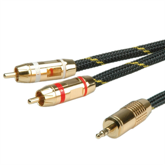 ROLINE GOLD Audio Connection Cable 3.5mm Stereo - 2 x Cinch (RCA), Male - Male 10.0m, 3.5mm, Male, 2 x RCA, Male, 10 m, Black, Gold