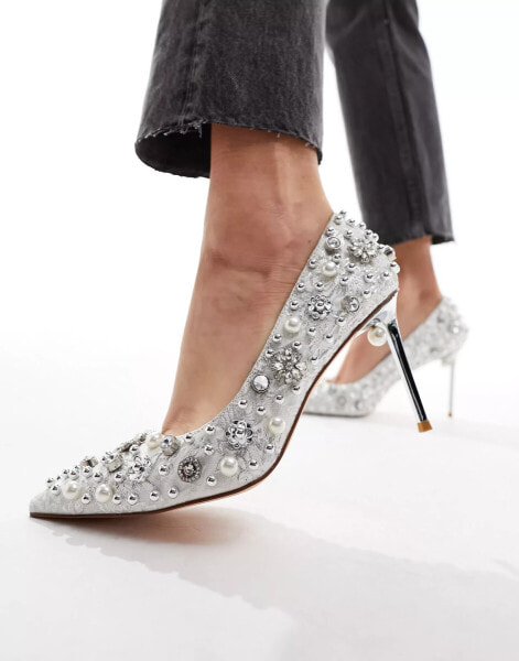 Azalea Wang Moon bridal embellished court shoes in silver