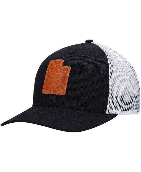 Men's Black Utah Leather State Applique Trucker Snapback Hat