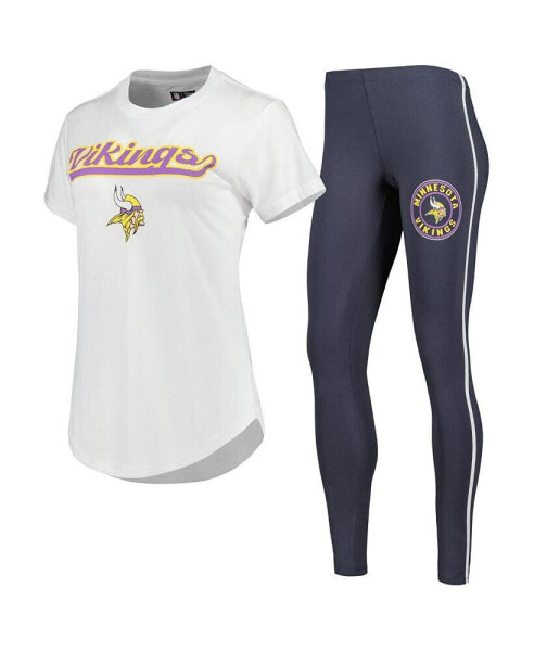 Women's White, Charcoal Minnesota Vikings Sonata T-shirt and Leggings Sleep Set