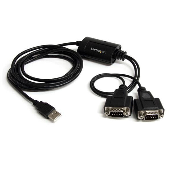 StarTech.com 2 Port FTDI USB to Serial RS232 Adapter Cable with COM Retention - Black - 2.1 m - USB 2.0 A - 2 x DB-9 - Male - Male