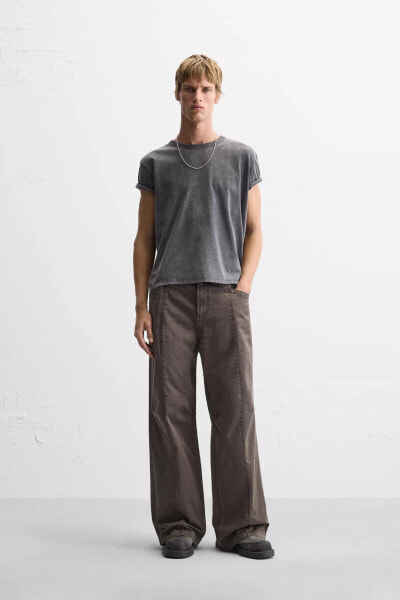 STITCHED WASHED-EFFECT TROUSERS