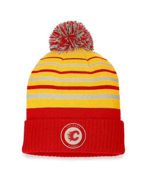 Men's Red, Gold Calgary Flames True Classic Retro Cuffed Knit Hat with Pom