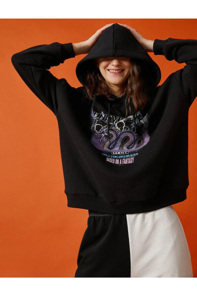 Pamuklu Bisiklet Yaka Baskılı Sweatshirt Oversize