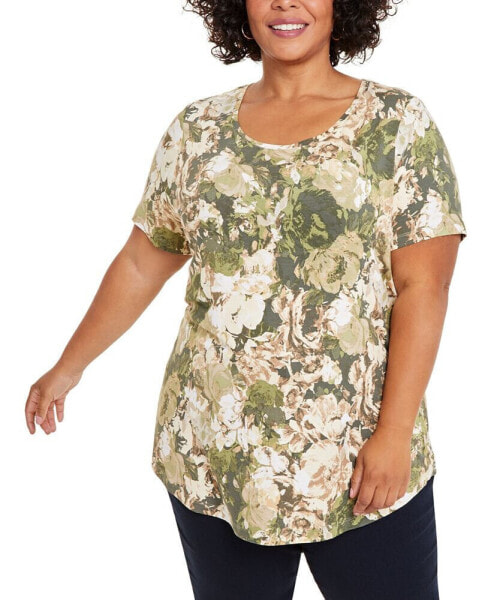 Plus Size Claudette Rose Scoop-Neck Top, Created for Macy's