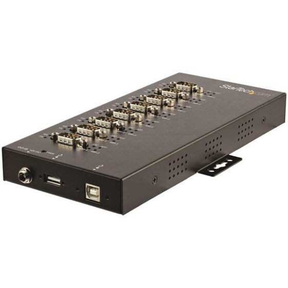 StarTech.com 8 Port Serial Hub USB to RS232/RS485/RS422 Adapter - Industrial USB 2.0 to DB9 Serial Converter Hub - IP30 Rated - Din Rail Mountable Metal Serial Hub - 15kV ESD Protection - USB 2.0 - Serial - Black - Steel - Power - CE - FCC - TAA - RoHS - REACH