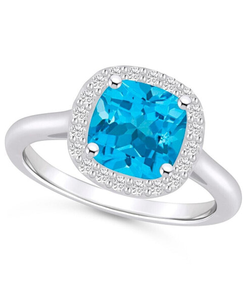 Blue Topaz (2-3/4 ct. t.w.) and Diamond (1/4 ct. t.w.) Halo Ring in 14K White Gold