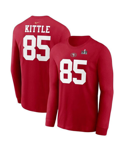 Men's George Kittle Scarlet San Francisco 49ers Super Bowl LVIII Patch Player Name and Number Long Sleeve T-shirt