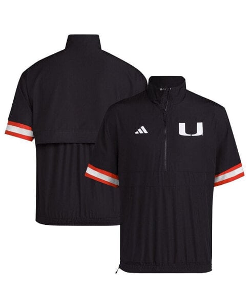 Men's Black Miami Hurricanes Strategy Short Sleeve Half-Zip Jacket