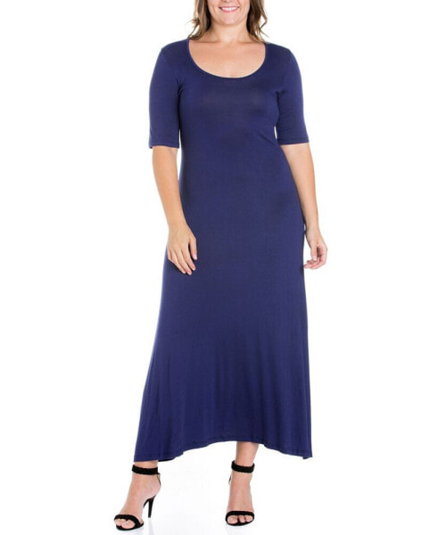 Plus Size Elbow Length Sleeve Maxi Dress