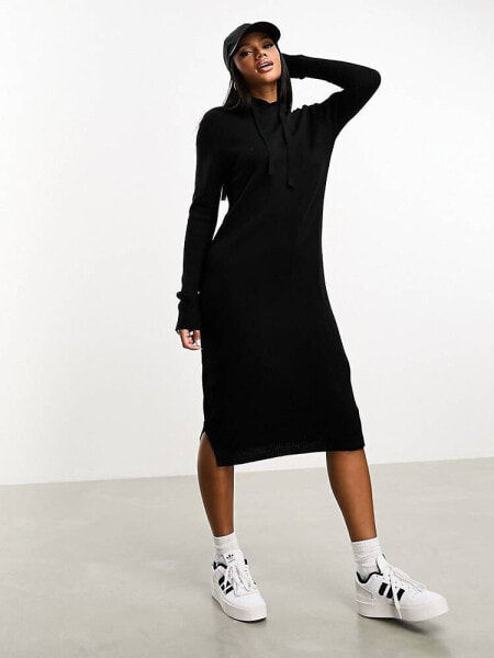 Threadbare Quinnie hoodie midi jumper dress in black