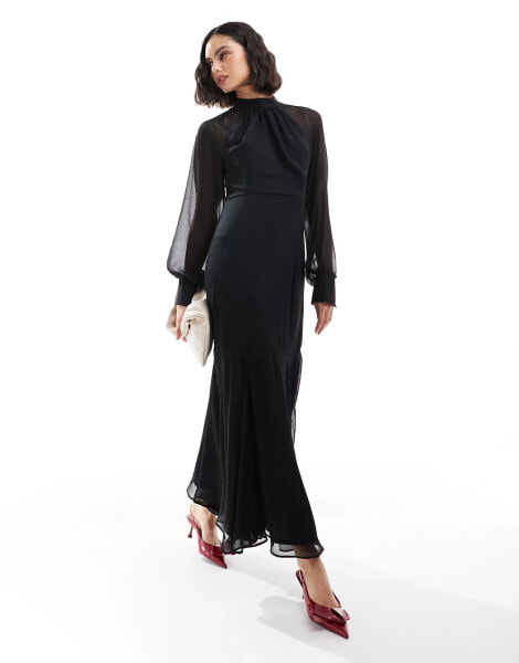 ASOS DESIGN high neck maxi dress with godet hem in black