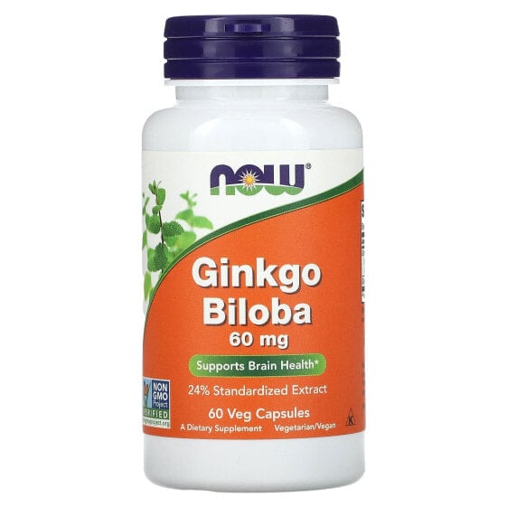 Трава Гинкго Билоба NOW, 60 мг, 60 вегетарианских капсул