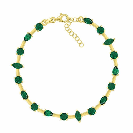 Glittering gold plated bracelet with green zircons BRC112Y