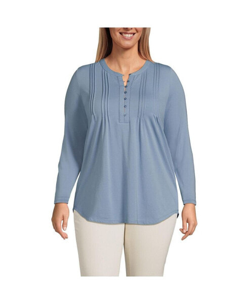 Plus Size Long Sleeve Lattice Pintuck Tunic