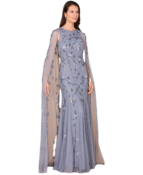 Women's Mermaid Beaded Dress with Long Cape