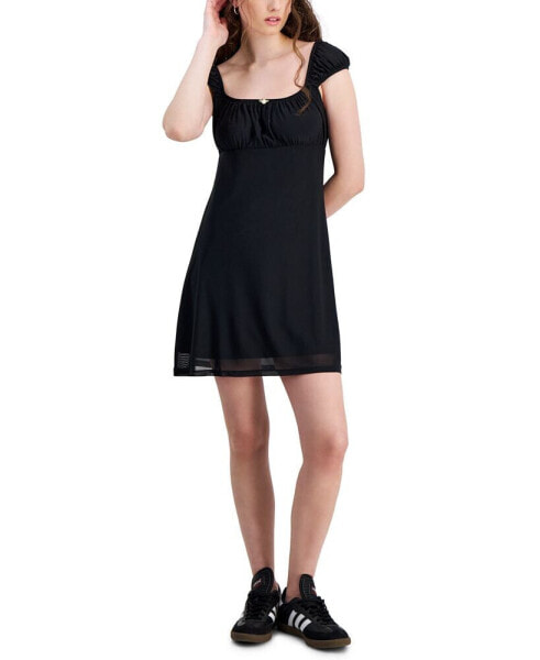 Juniors' Mesh Cap-Sleeve Mini Dress