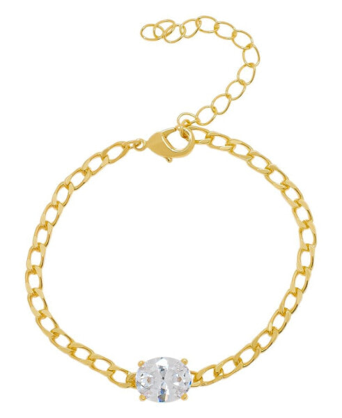 Cubic Zirconia Oval Chain Link Bracelet in 14K Gold Plated