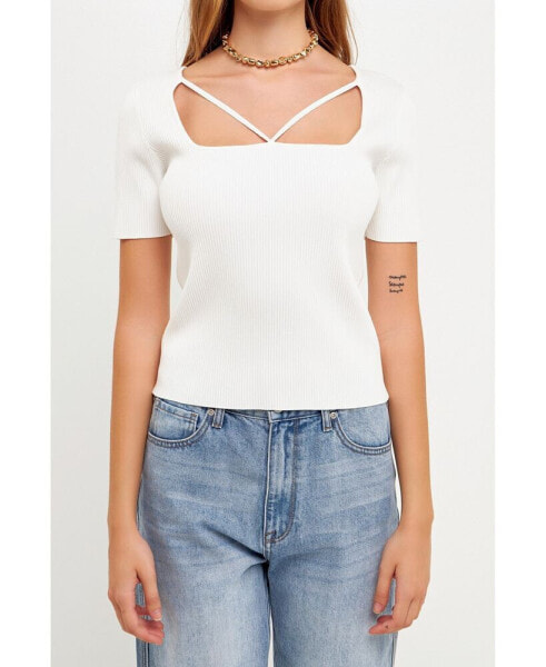 Women's Cut-out Detail Short Sleeve Knit Top