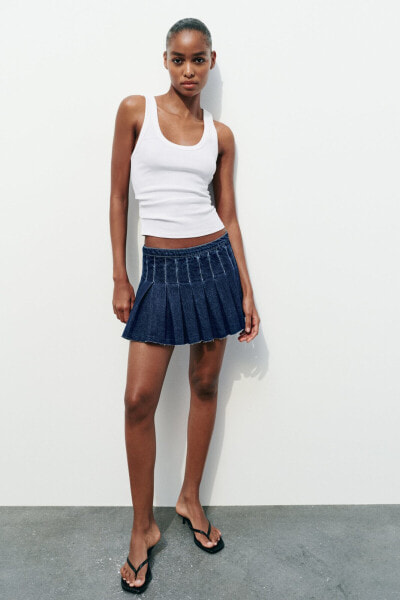 Trf denim box pleat skirt