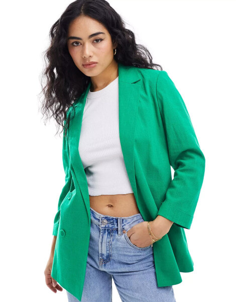 Stradivarius linen look blazer in green