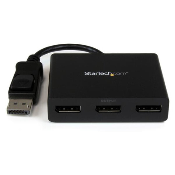 StarTech.com 3-Port Multi Monitor Adapter - DisplayPort 1.2 MST Hub to Dual 4K 30Hz & 1x 1080p - Video Splitter for Extended Desktop Mode on Windows PCs Only - DP to 3x DP Monitors - DisplayPort - 3x DisplayPort - Black - Plastic - 0.19 m - ROHS