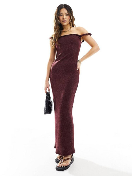 ASOS DESIGN twist shoulder maxi dress in burgundy